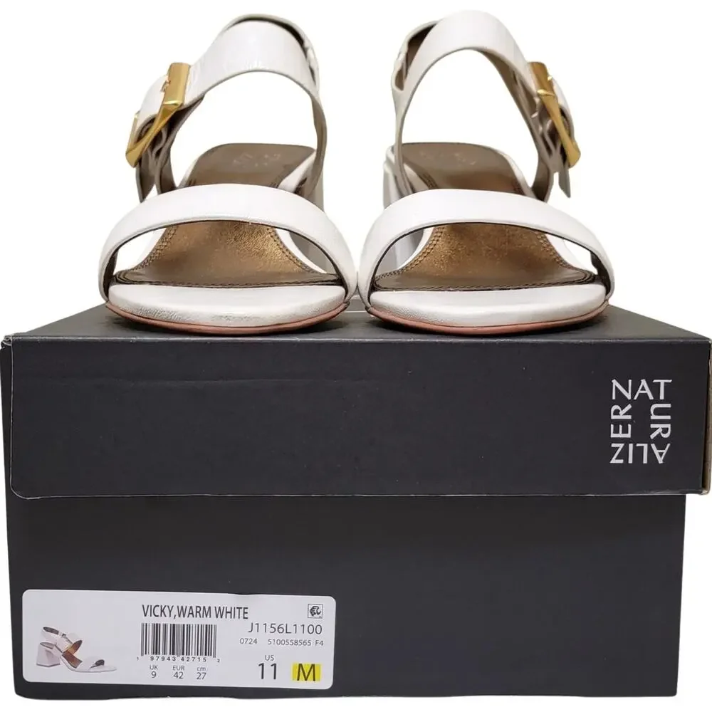 Naturalizer Women Vicky Block Heel Slingback Sandals Size US 11M White Leather